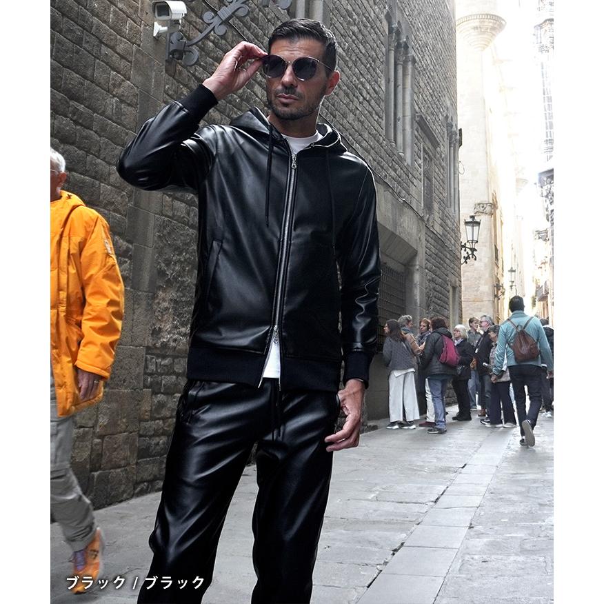 SOMEDIFF（サムディフ） パーカー メンズ 裏起毛 フェイク レザー