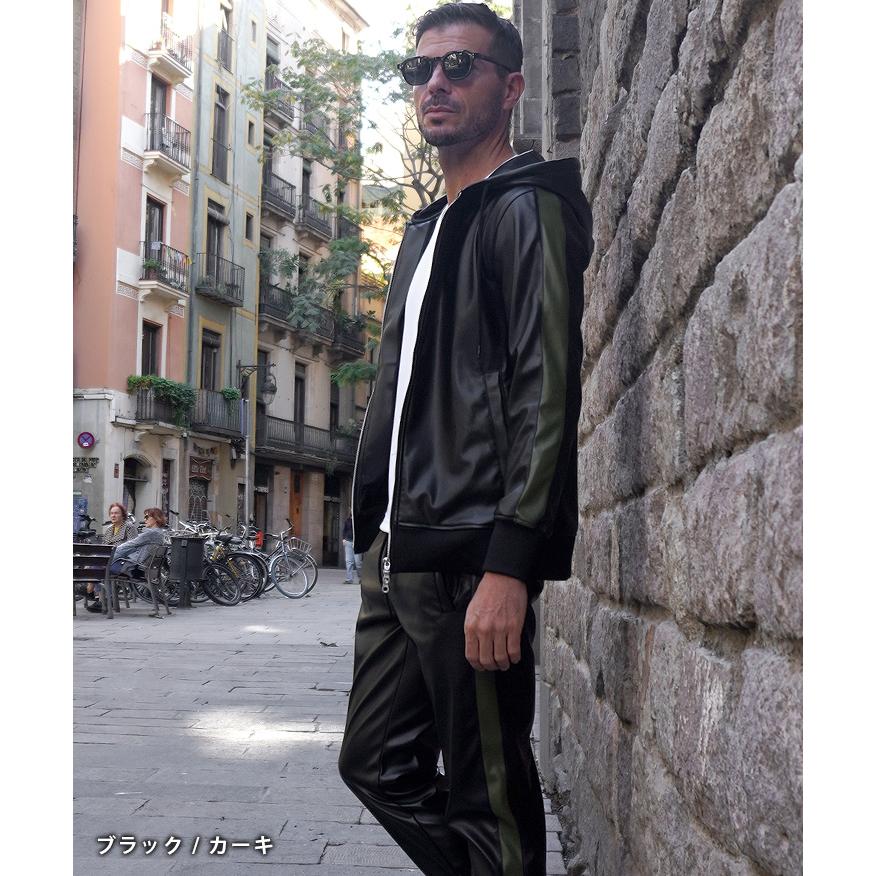 SOMEDIFF（サムディフ） パーカー メンズ 裏起毛 フェイク レザー