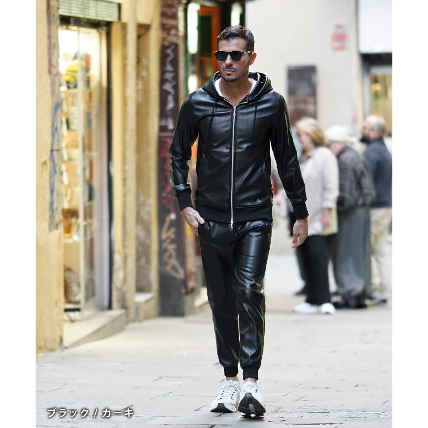 SOMEDIFF（サムディフ） パーカー メンズ 裏起毛 フェイク レザー