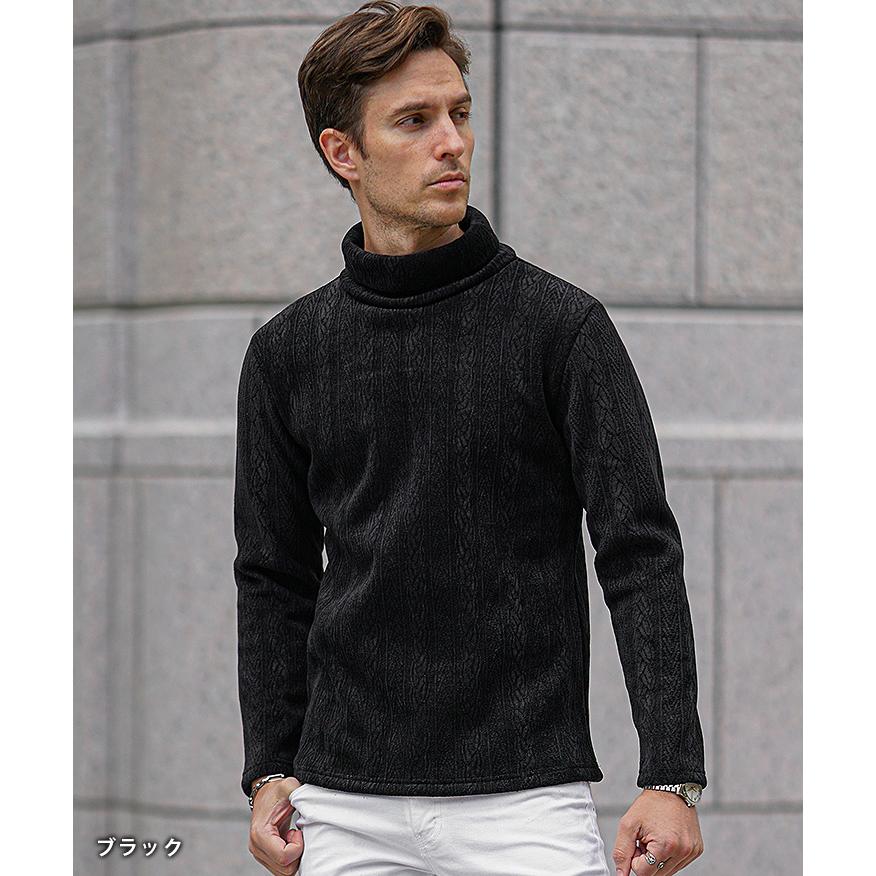 長袖Tシャツ メンズ タートルネック モール ニットソー ケーブル柄 ニット Tシャツ 長袖 タートル ロンT インナーTシャツ ブラック ホワイト ワイン 起毛 秋冬 新作 メンズファッション 冬 ちょいワル オラオラ系 JOKER ジョーカー joker（ジョーカー） 長袖Tシャツ メンズ タートルネック モール