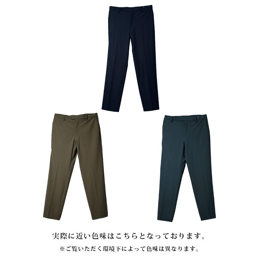 スラックス メンズ カジュアル ストレッチ ボトムス メンズ スーツ スリムパンツ サイド ウエストゴム ウォッシャブル 洗濯可能 肉厚 ネイビー ブラック | joker | 23