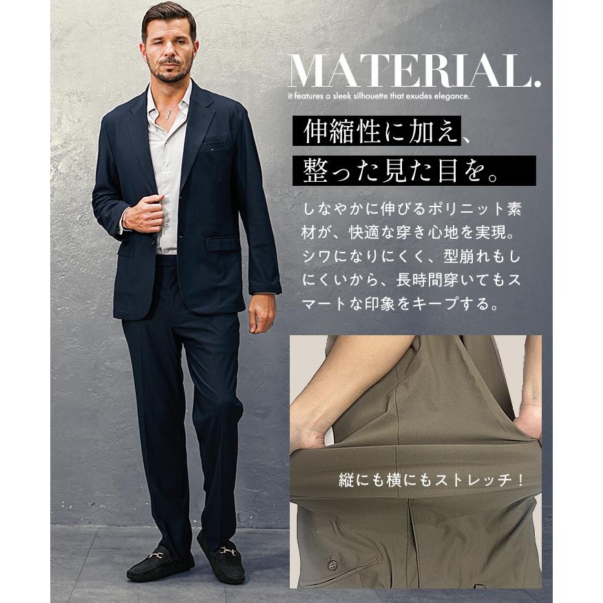 スラックス メンズ カジュアル ストレッチ ボトムス メンズ スーツ スリムパンツ サイド ウエストゴム ウォッシャブル 洗濯可能 肉厚 ネイビー ブラック | joker | 05