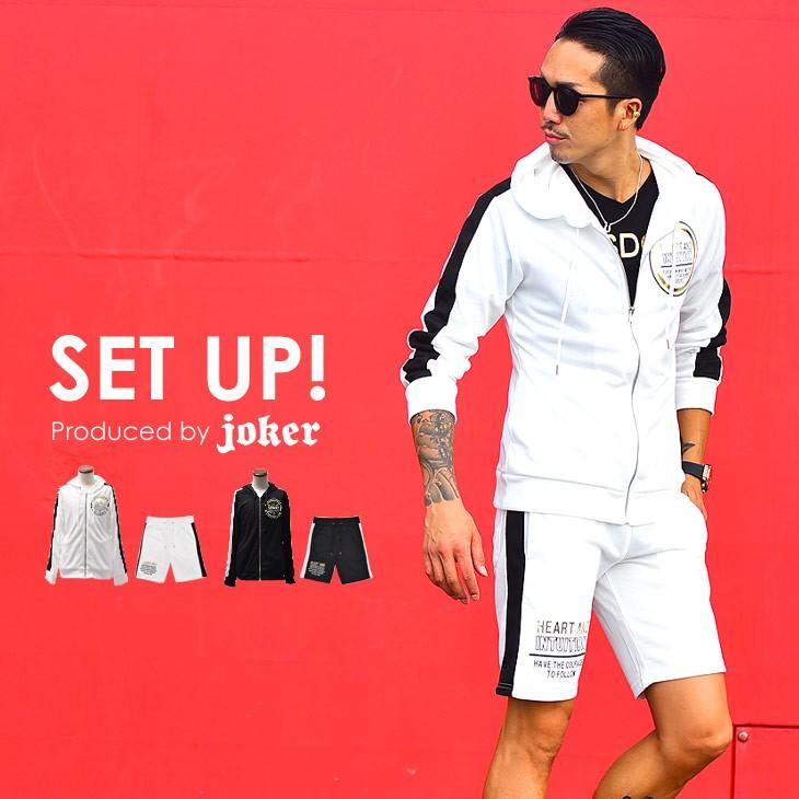 セットアップ メンズ スウェット スウェットセットアップ 夏 夏服 夏物 パーカー ハーフパンツ ショートパンツ カジュアル 白 ホワイト 黒 ブラック スエット Joker By Evergreen 通販 Paypayモール