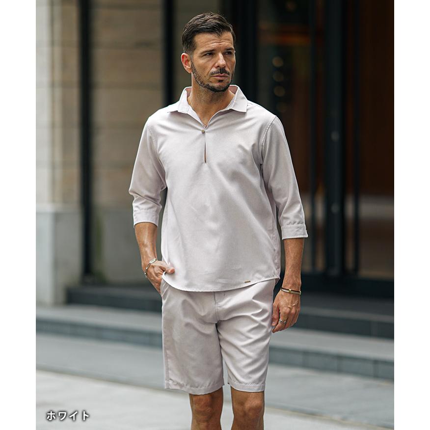 SOMEDIFF 接触冷感 セットアップ メンズ 夏 冷感 7分袖 シャツ