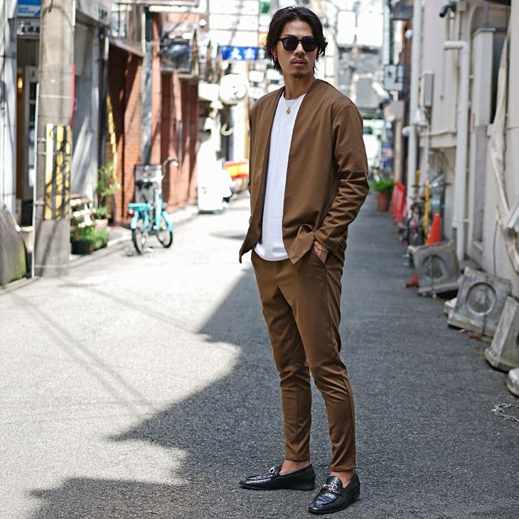 セットアップ メンズ ノーカラージャケット ジャケット メンズ セットアップ メンズ 長袖 アンクルパンツ メンズ テーパードパンツ メンズ ノーカラー 細身 Ssh5559a Joker By Evergreen 通販 Yahoo ショッピング