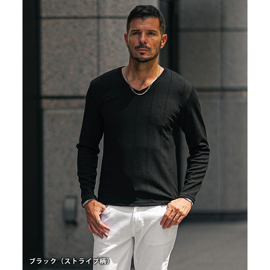 joker（ジョーカー） Vネック Tシャツ メンズ スリム 長袖Tシャツ 総柄