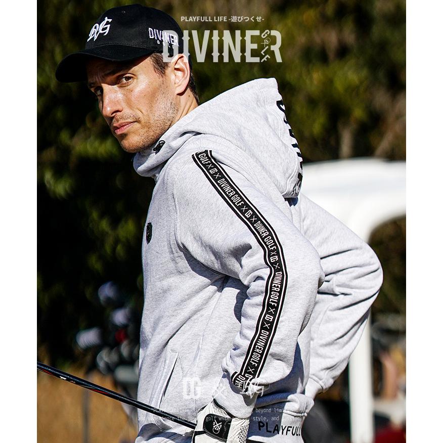 DIVINER GOLF ゴルフウェア メンズ セットアップ ブランド 裏毛 ロゴ ゴルフ スウェット 上下セット サイドライン パーカー ジョガーパンツの画像