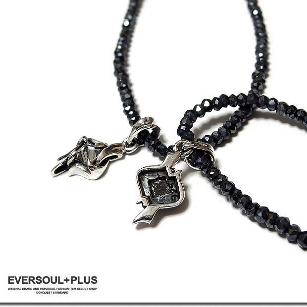EVERSOUL ブラックスピネル ネックレス メンズ シルバー トップ