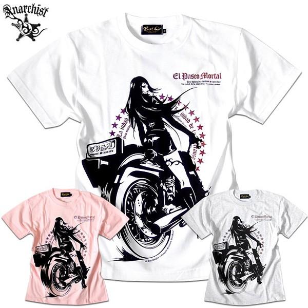 ESCORT ハル　Tシャツ 白 黒 EVERSOUL Tシャツ メンズ ガールプリント バイク 半袖 バイカー 女の子