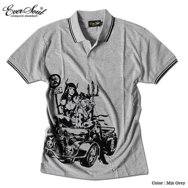 ポロシャツ メンズ Jb Style ジェイビースタイル Eversoul コラボ ライン入り モーターサイクル イラスト ガールプリント ブラック 黒 白 細身 ロック 1045 Eversoul Plus Version Y 通販 Yahoo ショッピング