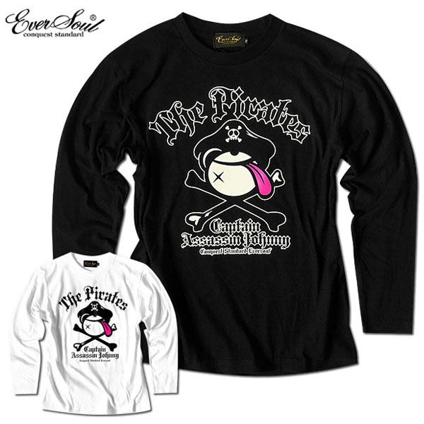 キャラクター プリント ロンT 長袖 Tシャツ メンズ tシャツ 海賊旗