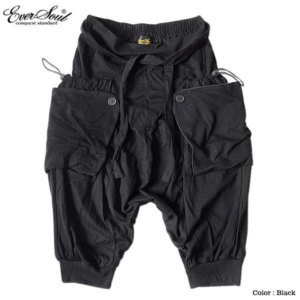 ハラミママ　サルエルパンツ　黒 EVERSOUL サルエルパンツ 7分丈 メンズ サルエル パンツ 変形