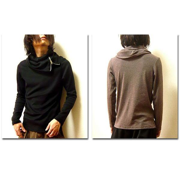 タートルネック ロンT メンズ ハイネック 無地 長袖 ロング Tシャツ 黒