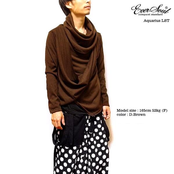 EVERSOUL カットソー メンズ ドレープ 長袖 秋 春物 カシュクール 厚手
