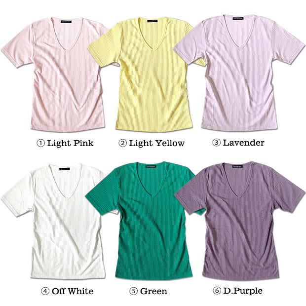 Vネック Tシャツ 半袖 カットソー メンズ 日本製 無地 リブ テレコ