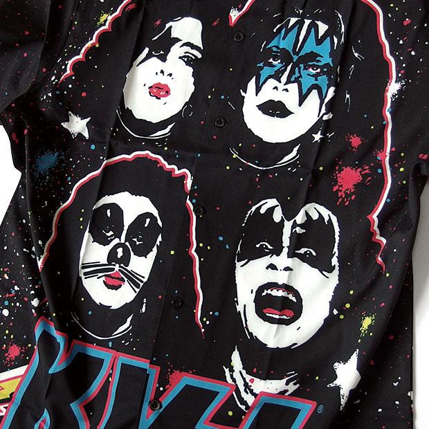 KISS キッス シャツ 半袖シャツ グッズ メンズ ブラック 総柄 プリント