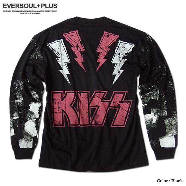 KISS キッス ロンT 長袖 Tシャツ メンズ 袖 リブ プリント 厚手 KISS キッス ロンT 長袖 Tシャツ メンズ 袖 リブ プリント 厚手