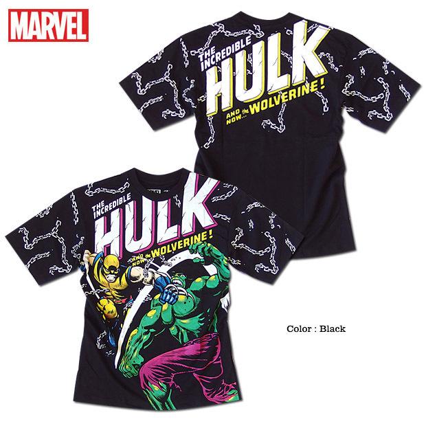 MARVEL マーベル ハルク X-MEN ウルヴァリン プリント Tシャツ キャラクター 総柄 プリント 半袖 アメコミ tシャツ グッズ メンズ 黒 ブラック 派手｜eversoul｜04