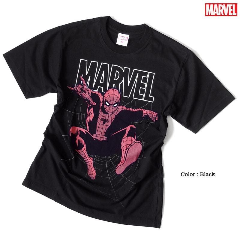 MARVEL スパイダーマン マーベル Tシャツ メンズ 半袖 アメコミ アベンジャーズ キャラクター グッズ ストリート ダンス ロゴ プリント ブラック｜eversoul｜03