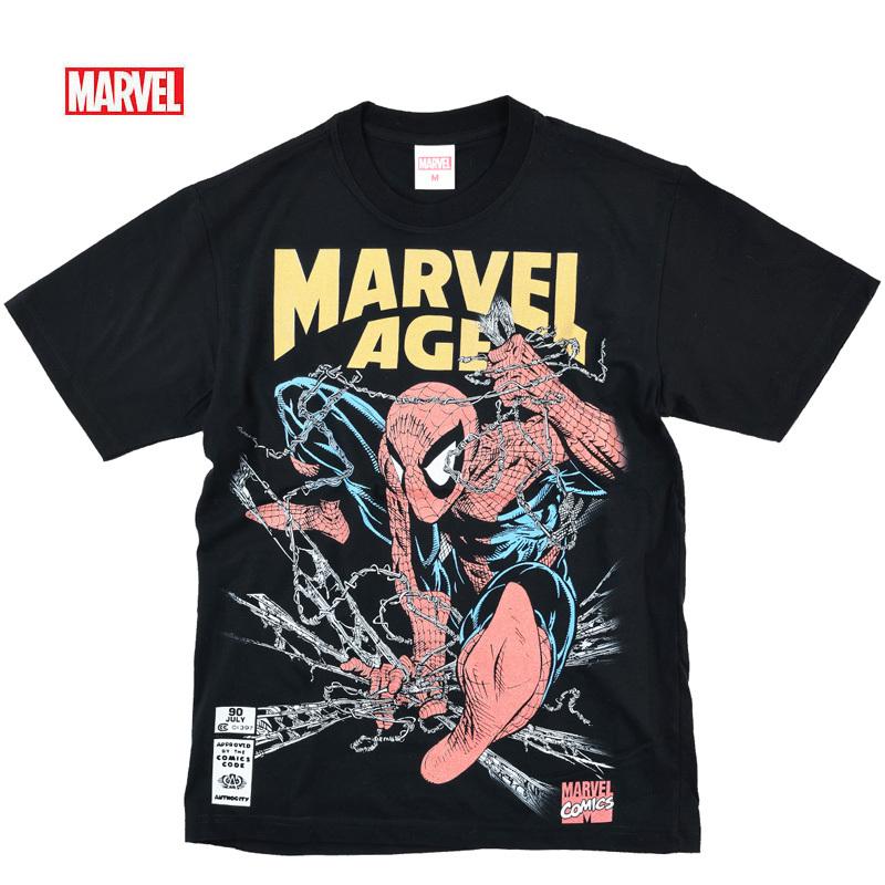 スパイダーマン Tシャツ MARVEL マーベル メンズ 半袖 アメコミ アベンジャーズ キャラクター グッズ ストリート ダンス ロゴ ペアルック 誕生日プレゼント｜eversoul