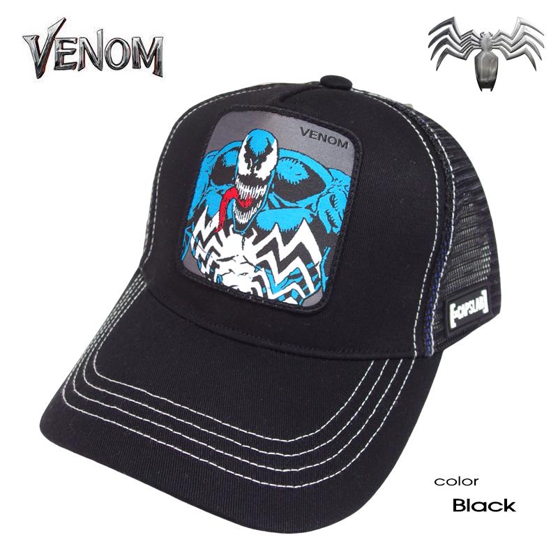 ヴェノム メッシュキャップ VENOM メンズ CAP レディース  帽子 マーベル MARVEL キャラクター グッズ ベースボールキャップ スパイダーマン ワッペン刺繍 黒 | MARVEL