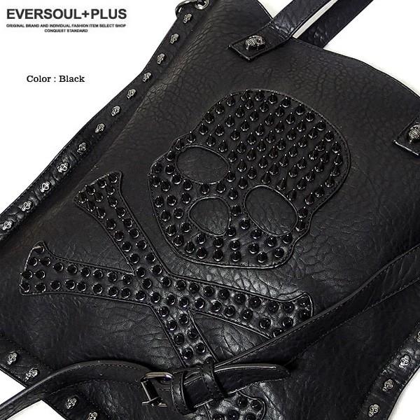 スカルスタッズ付き黒トートバッグ トートバッグ メンズ スカル スタッズ ショルダーバッグ フェイク