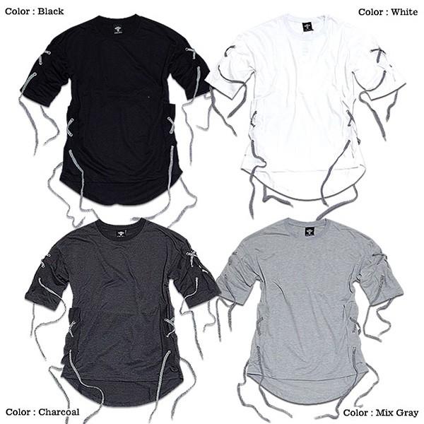 Ｔシャツ メンズ ５分袖 五分袖 カモフラ 迷彩 レースアップ ビジュアル系 韓国 ファッション ロングシルエット モード パンク 個性的 春 夏 | ブランド登録なし | 07