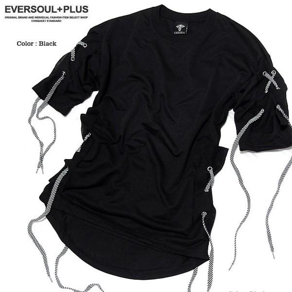 Ｔシャツ メンズ ５分袖 五分袖 カモフラ 迷彩 レースアップ ビジュアル系 韓国 ファッション ロングシルエット モード パンク 個性的 春 夏 | ブランド登録なし | 08