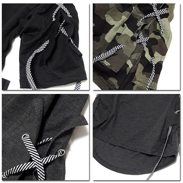 Ｔシャツ メンズ ５分袖 五分袖 カモフラ 迷彩 レースアップ ビジュアル系 韓国 ファッション ロングシルエット モード パンク 個性的 春 夏 | ブランド登録なし | 10