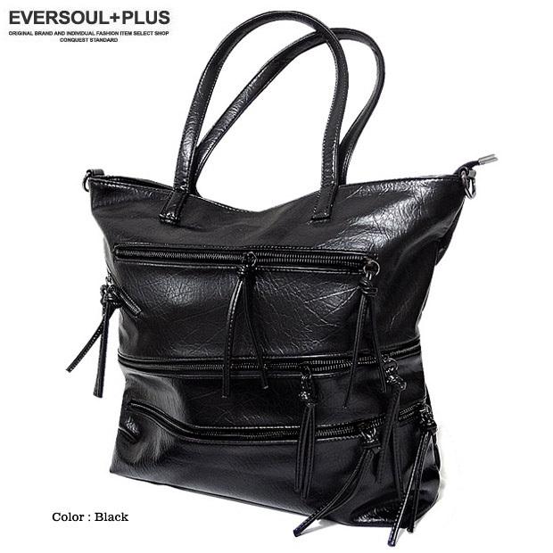 ショルダーバッグ トートバッグ バッグ 斜めがけ ビジュアル系 ブラック 黒 ジッパー メンズ フェイクレザー 韓国 ファッション