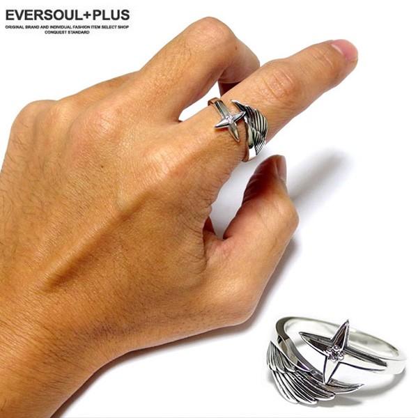 指輪 シルバーリング メンズ アクセ シルバー925 リング 羽根 ウイング 十字架 クロス ストーン クリスマス 誕生日 プレゼント ギフト | 