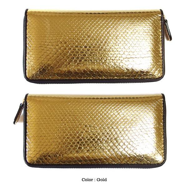 財布 長財布 メンズ 本革 パイソン ヘビ 蛇 革 ラウンドファスナー ロングウォレット 金 ゴールド 金箔 送料無料 |  | 04