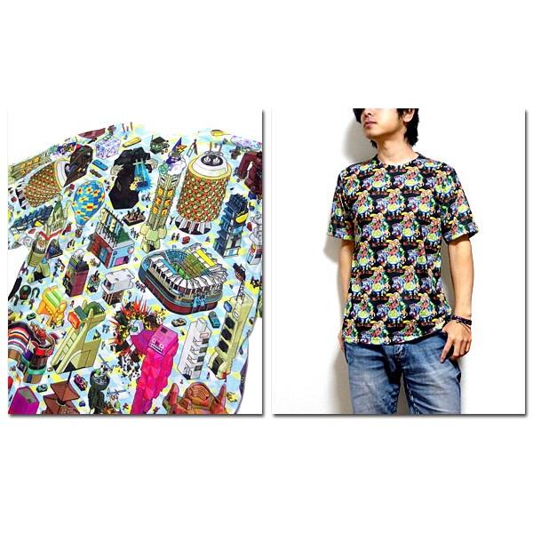 Tシャツ メンズ 半袖 総柄 プリント フルカラー 派手 原宿系 ダンス