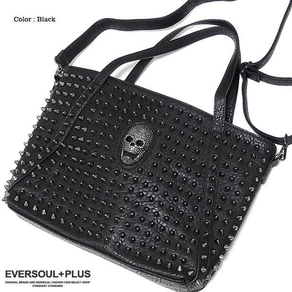 パンクロック ドクロ スタッズ バッグ フェイクレザー 黒 eplus845m1.jpg