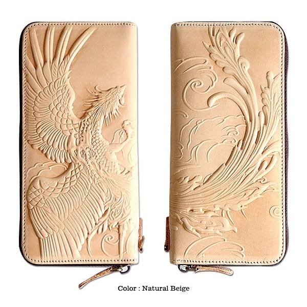 新品 本革 フェニックス 不死鳥 長財布 エンボス加工 ブラック アイボリー 黒 財布 長財布 レザー 本革 ラウンドファスナー メンズ 革 サイフ