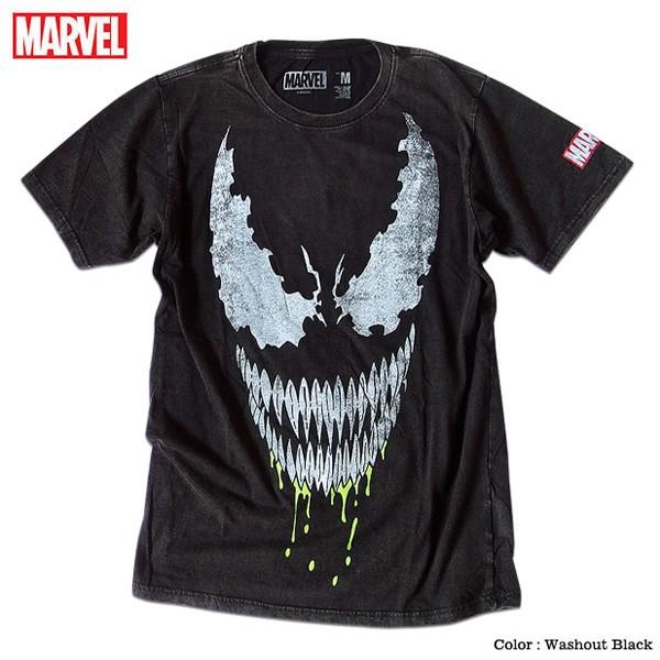 MARVEL ベノム マーベル Ｔシャツ 半袖 スパイダーマン ヴェノム プリント キャラクター バイオウォッシュ メンズ キャラクター 黒 ブラック｜eversoul