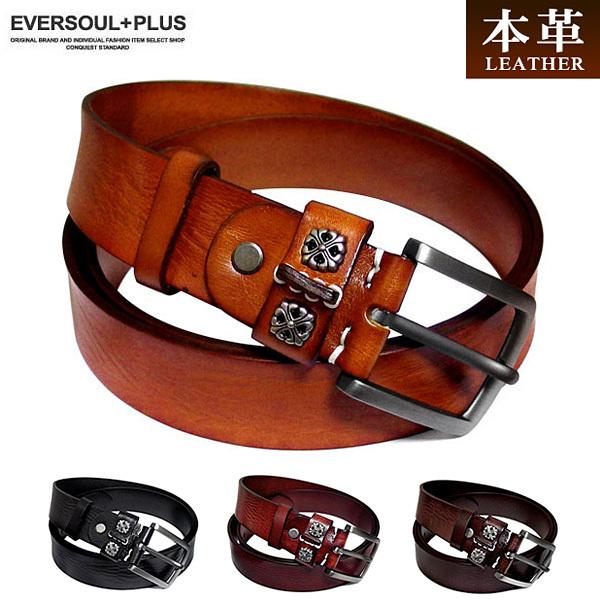 EVERSOUL ベルト 本革 レザー メンズ 革 メンズベルト ボタン おしゃれ ビター系 カジュアル ブラック 黒 ブラウン | 