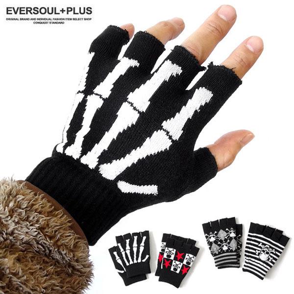 手袋 指無し スカル メンズ レディース ユニセックス ROCK 骸骨 指穴 オープンフィンガー パンク 原宿系 バンド 衣装 ブラック 黒 フィンガーレス | 