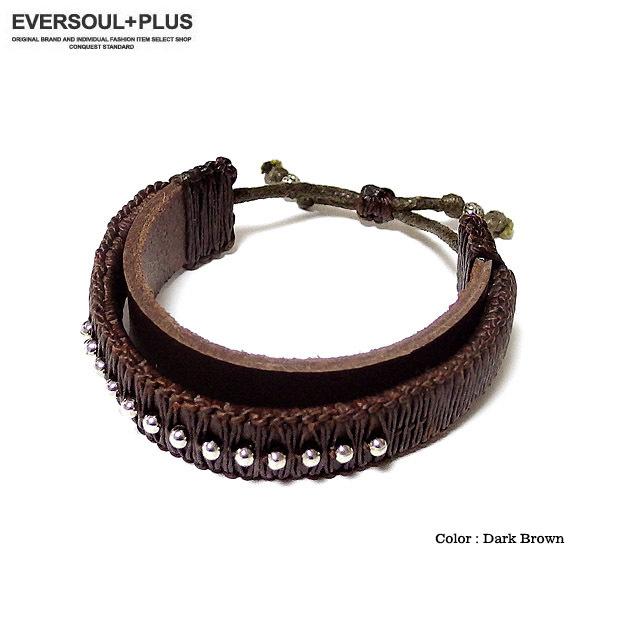 EVERSOUL ブレスレット メンズ レザー 革 二重巻き スタッズ