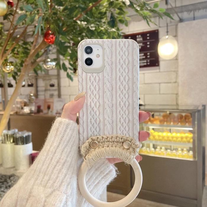 iPhone12 シリーズ リング付き 編み込み柄 プリントケース 多機種対応