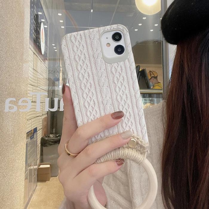 iPhone12 シリーズ リング付き 編み込み柄 プリントケース 多機種対応