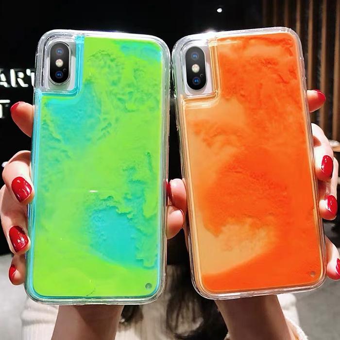 iPhone12 iPhoneケースサンドケース 液体 蛍光色 砂 光る ネオン
