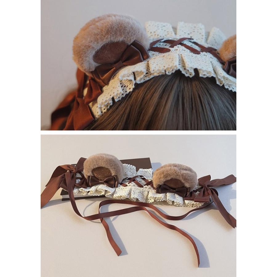 ロリータ ヘッドドレス 猫耳 ネコ耳 ケモ耳 カチューシャ フリル