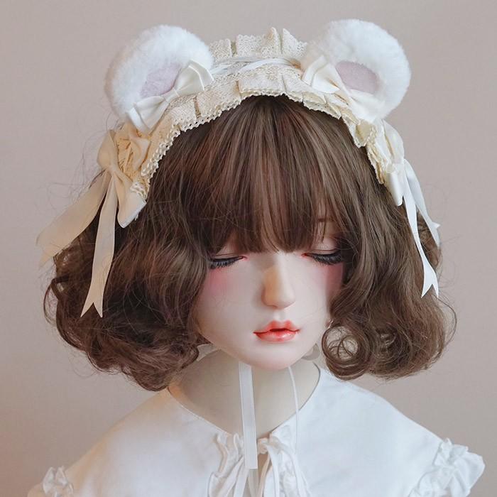 もふもふクマ耳ヘッドドレス ロリータ ヘッドドレス クマ耳 熊耳 ケモ耳 カチューシャ フリル