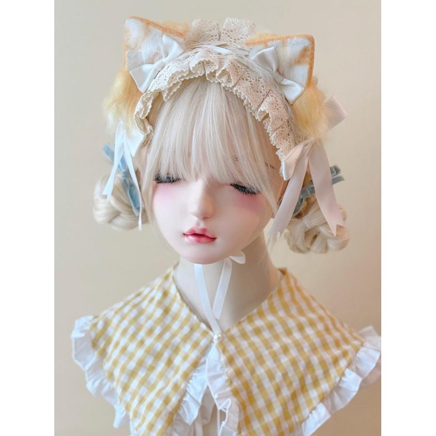 ロリータ ヘッドドレス 猫耳 ネコ耳 ケモ耳 カチューシャ フリル レース リボン 耳付き かわいい モコモコ 耳あて風 コスプレ小物 ヘアアクセサリー |  | 01