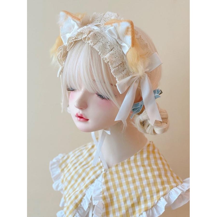 ロリータ ヘッドドレス 猫耳 ネコ耳 ケモ耳 カチューシャ フリル レース リボン 耳付き かわいい モコモコ 耳あて風 コスプレ小物 ヘアアクセサリー |  | 02