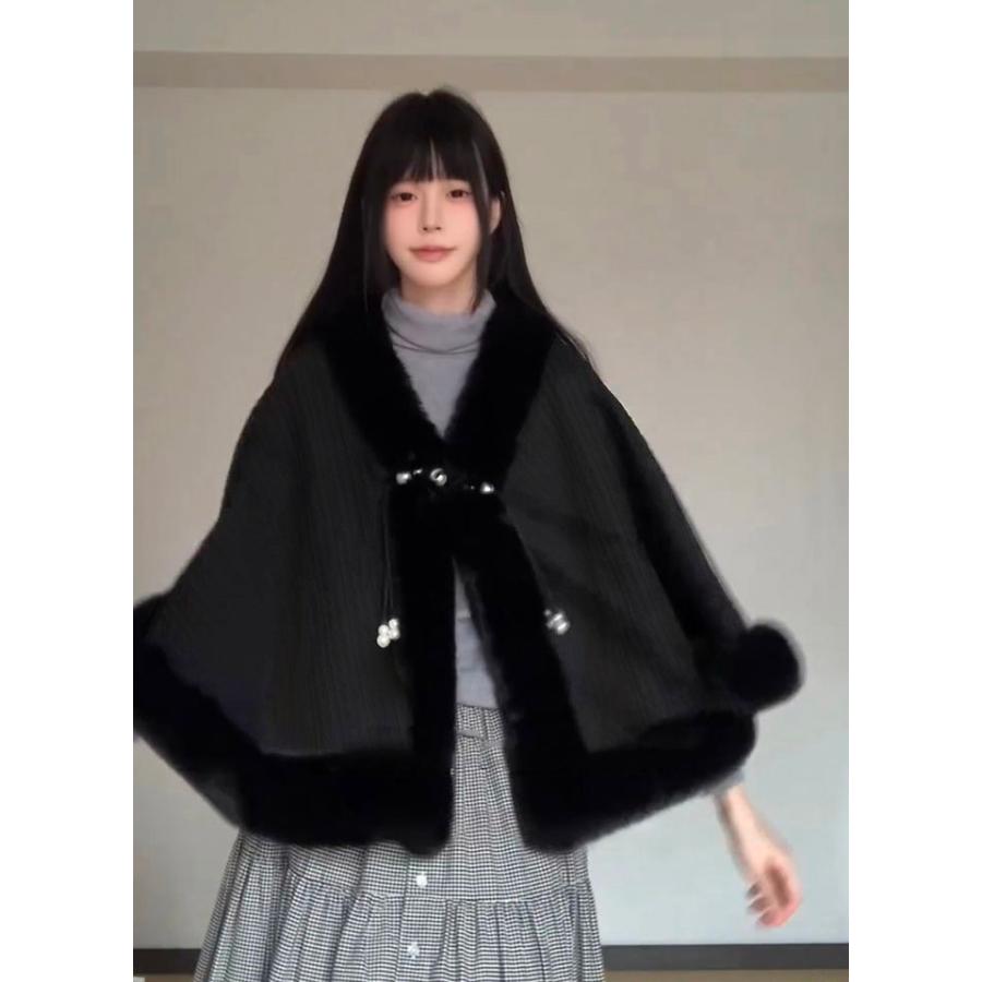 ファーケープ コート レディース アウター 秋冬 ショート丈 フェイク