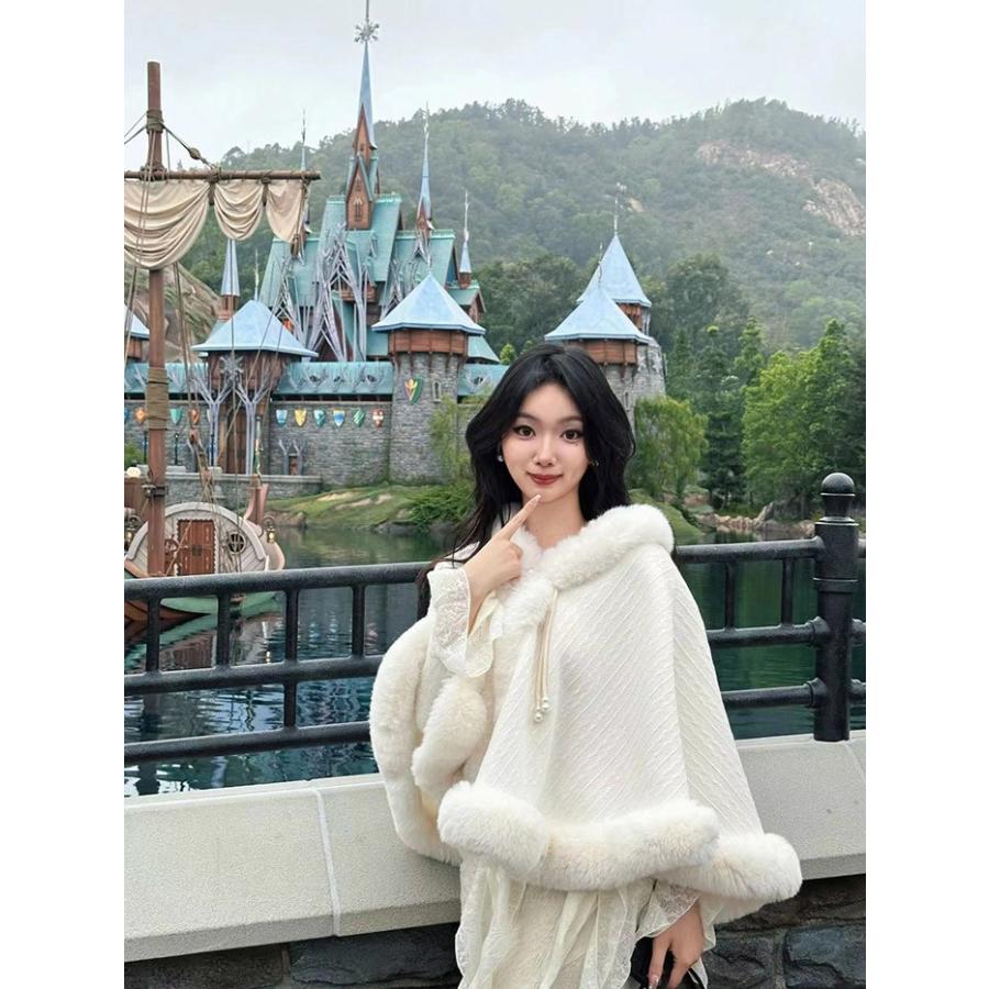 ファーケープ コート レディース アウター 秋冬 ショート丈 フェイク