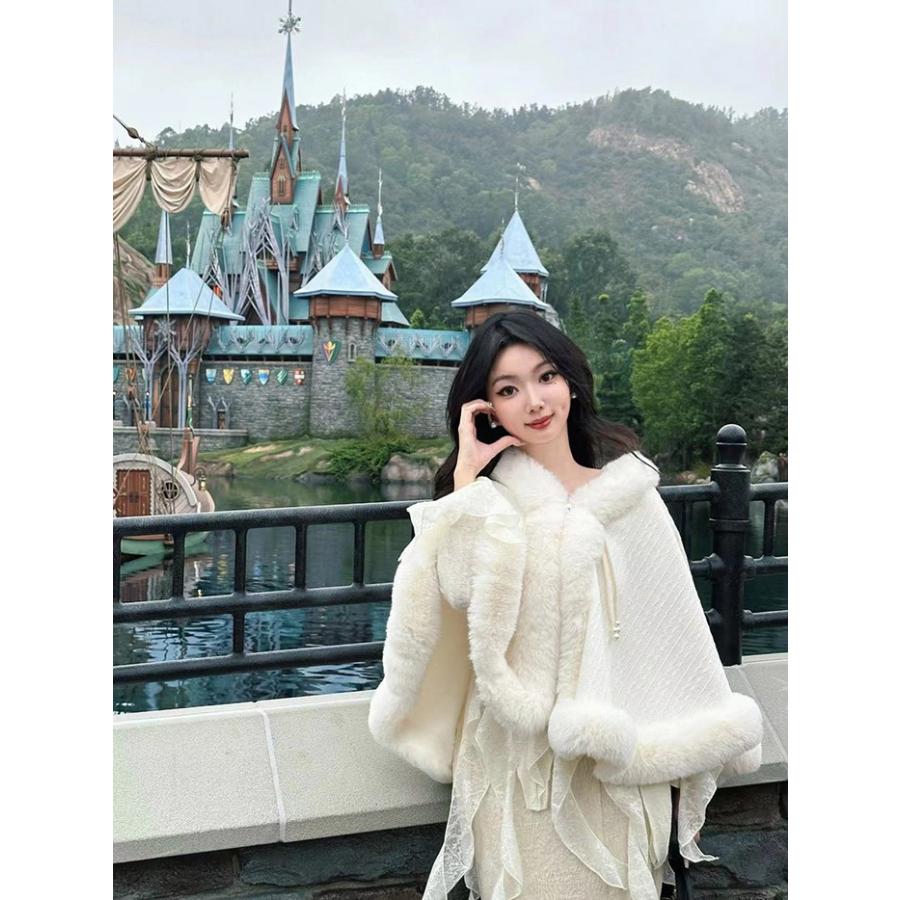 ファーケープ コート レディース アウター 秋冬 ショート丈 フェイク