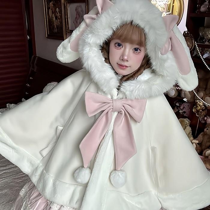 ポンチョ コート うさぎ耳 うさ耳 ロリータ ロリィタ 甘ロリ フード